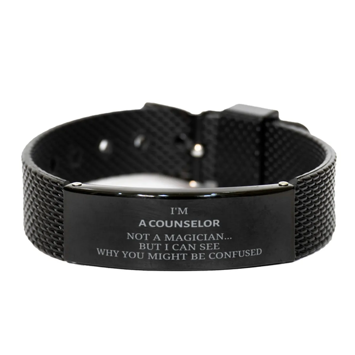 Badass Counselor Gifts, I'm Counselor not a magician, Sarcastic Black Shark Mesh Bracelet for Counselor Birthday Christmas for  Men, Women, Friends, Coworkers