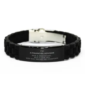 Badass Financial Advisor Gifts, I'm Financial Advisor not a magician, Sarcastic Black Glidelock Clasp Bracelet for Financial Advisor Birthday Christmas for  Men, Women, Friends, Coworkers