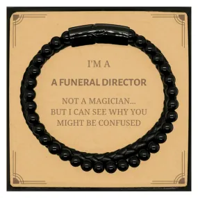 Badass Funeral Director Gifts, I'm Funeral Director not a magician, Sarcastic Stone Leather Bracelets for Funeral Director Birthday Christmas for  Men, Women, Friends, Coworkers