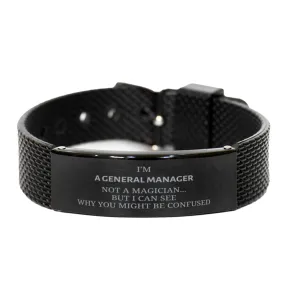 Badass General Manager Gifts, I'm General Manager not a magician, Sarcastic Black Shark Mesh Bracelet for General Manager Birthday Christmas for  Men, Women, Friends, Coworkers