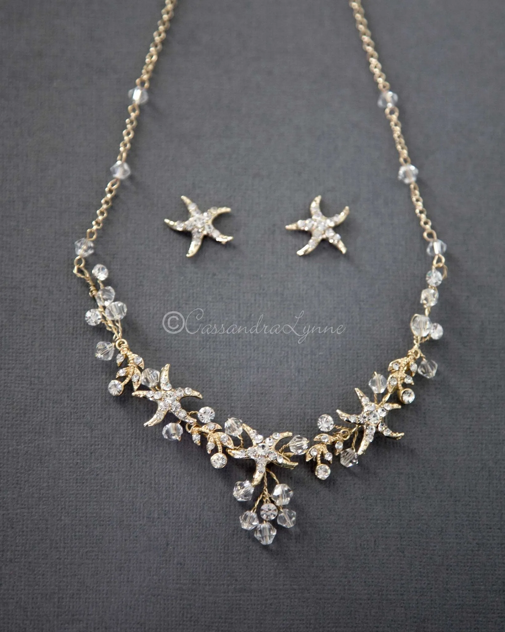 Beach Wedding Necklace with Crystals and Starfish