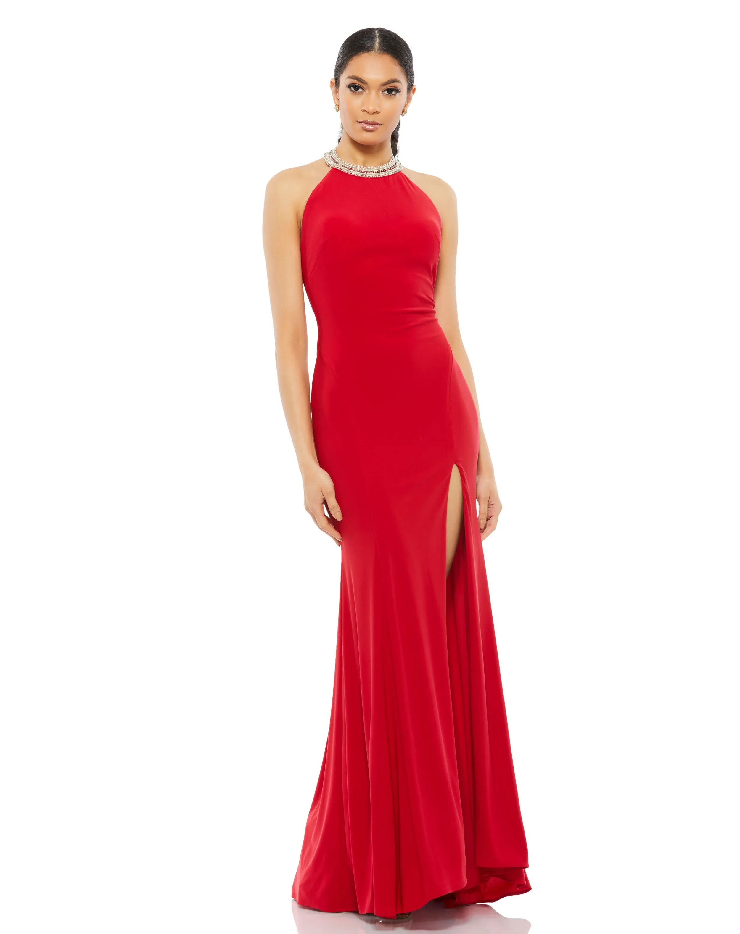 Beaded Halter Jersey Gown - FINAL SALE