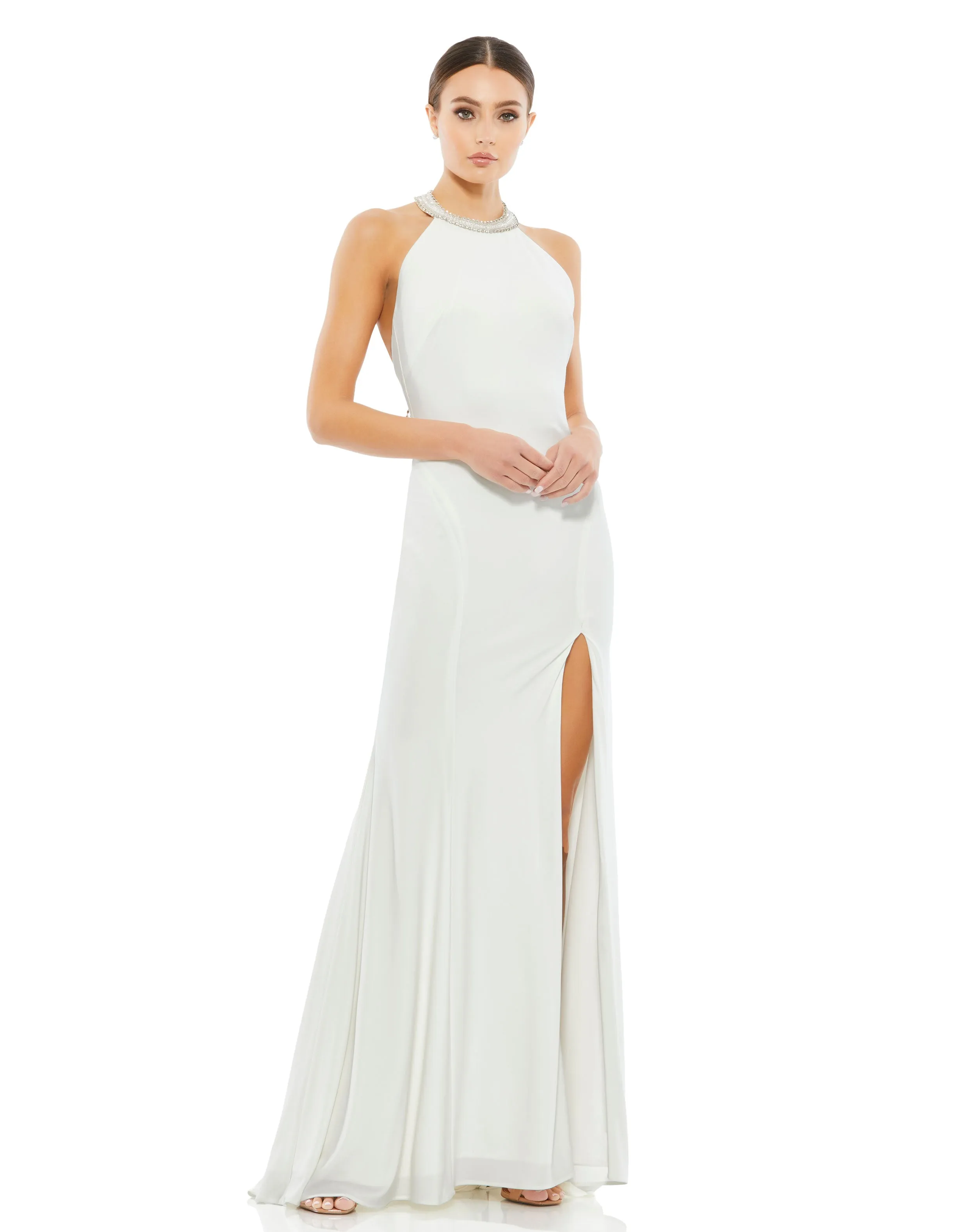 Beaded Halter Jersey Gown - FINAL SALE