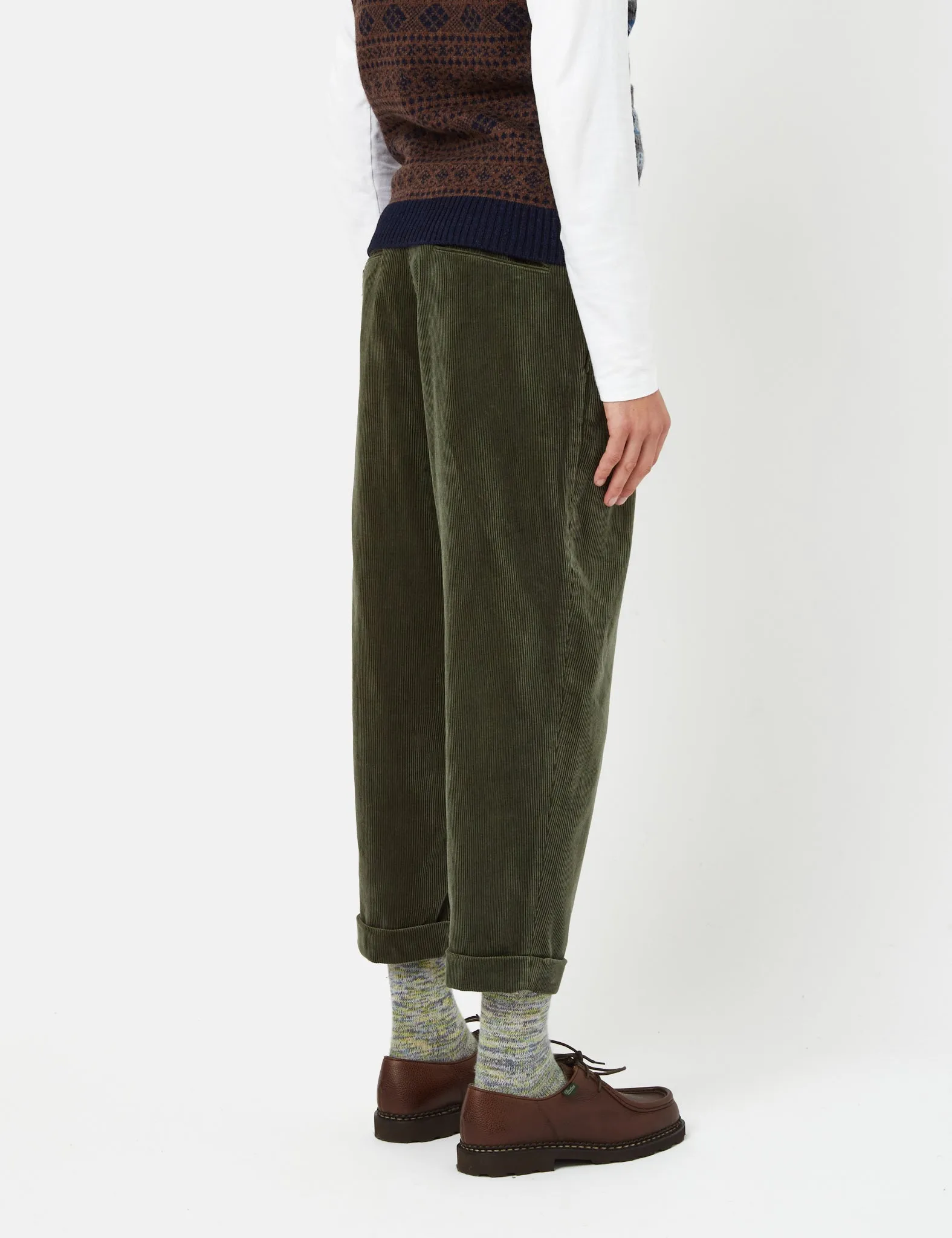 Beams Plus 2 Pleat Corduroy Pants - Dark Green