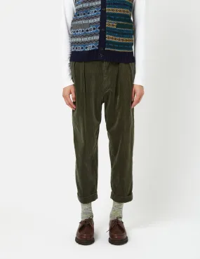 Beams Plus 2 Pleat Corduroy Pants - Dark Green