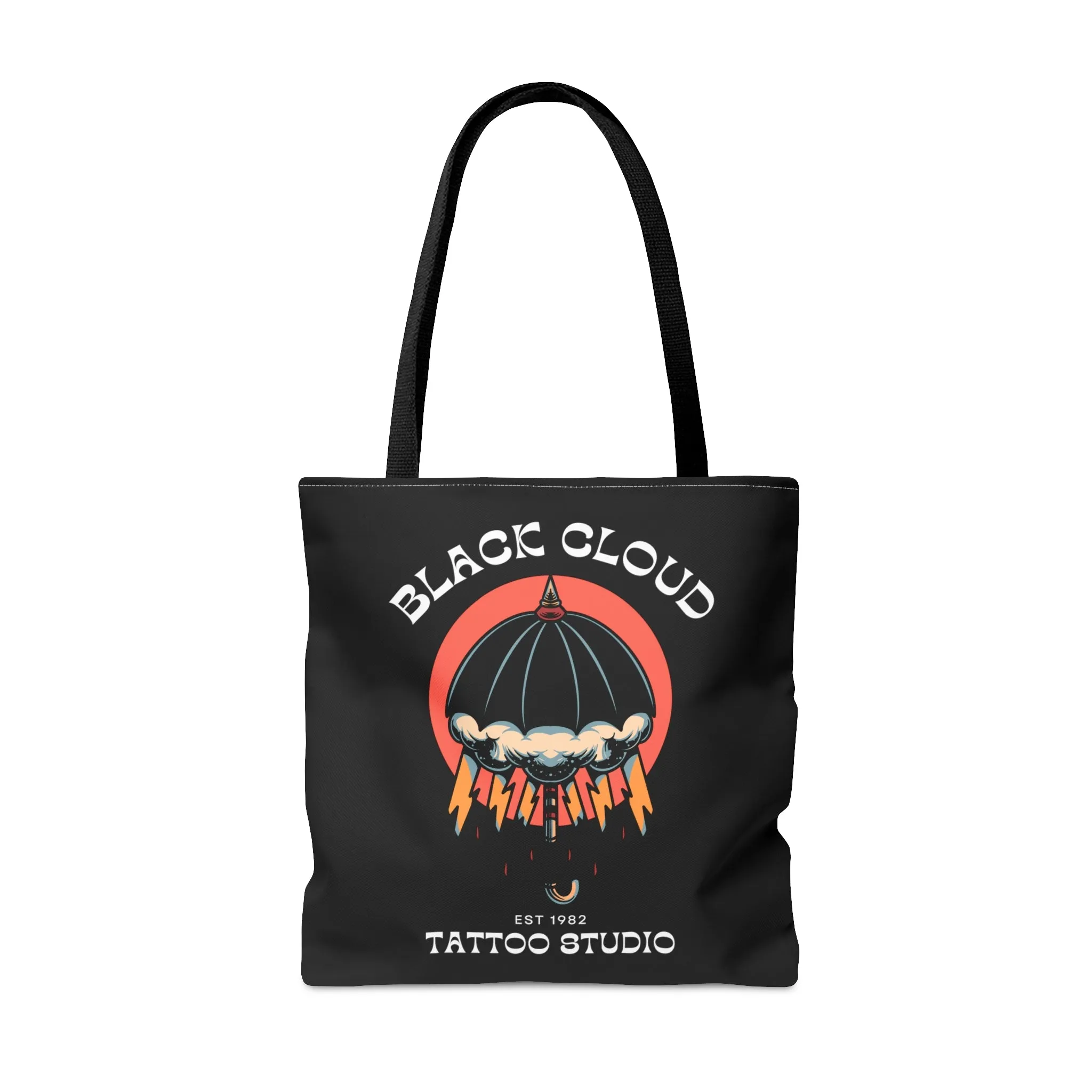 Black Cloud Umbrella Lightning Tattoo Tote Bag in Black / Vintage American Old School Traditional Tattoo Flash  / Punk Rock Beach Shopping