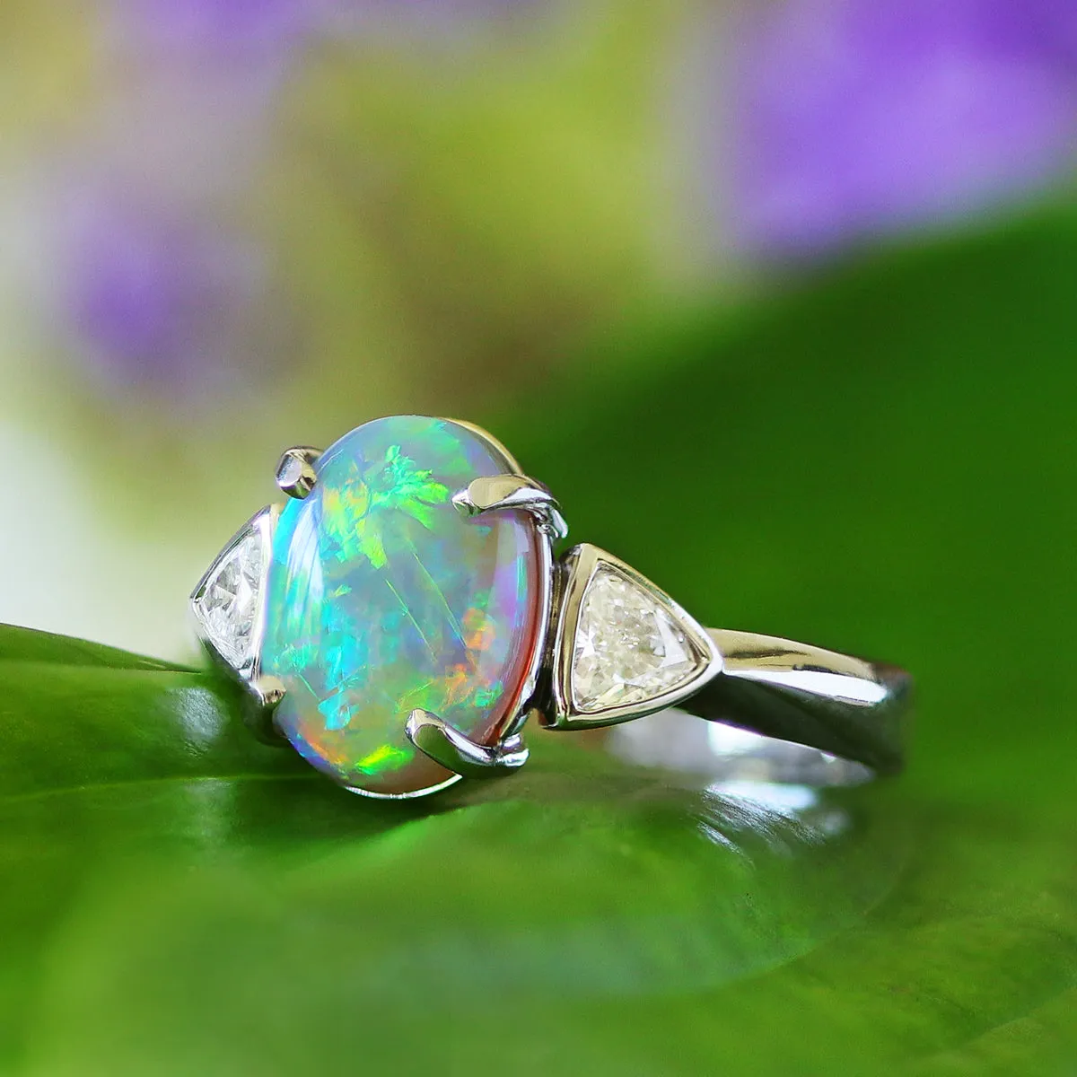 Black Opal, Diamond & Platinum Ring