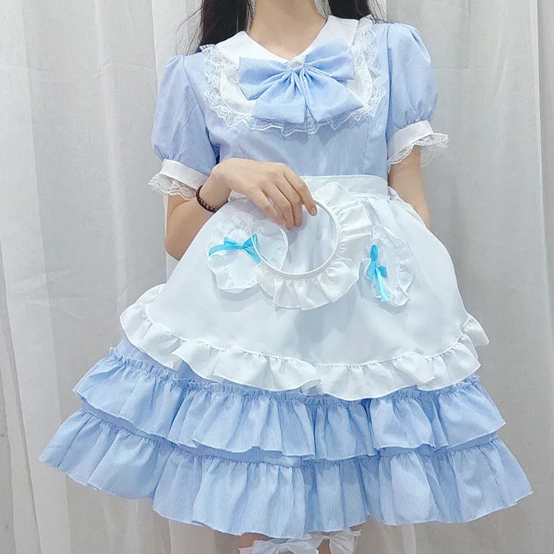 Blue Lolita Ruffle Maid Dress