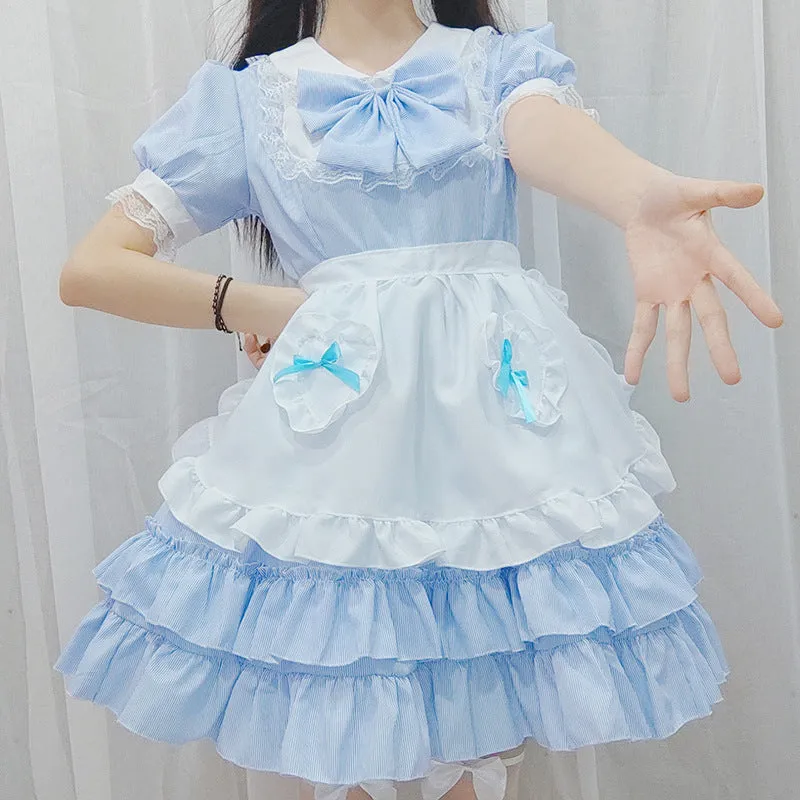 Blue Lolita Ruffle Maid Dress