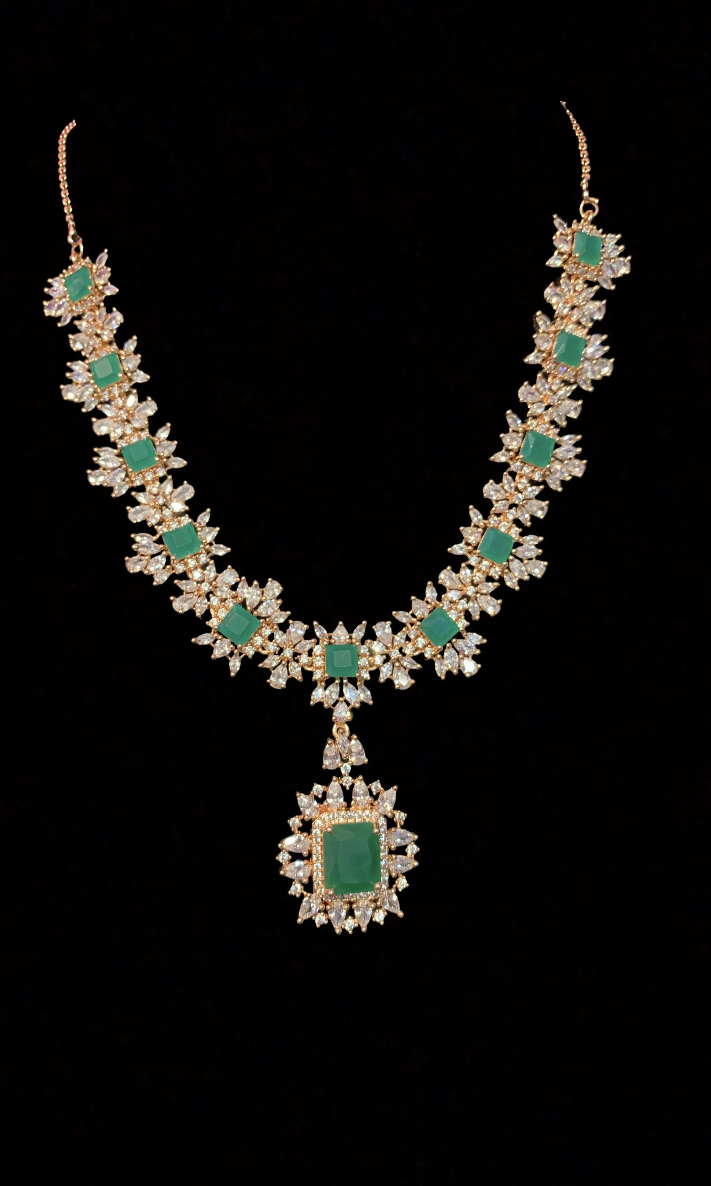 BR30 Sarah  gold plated cz set in green  ( READY TO SHIP )