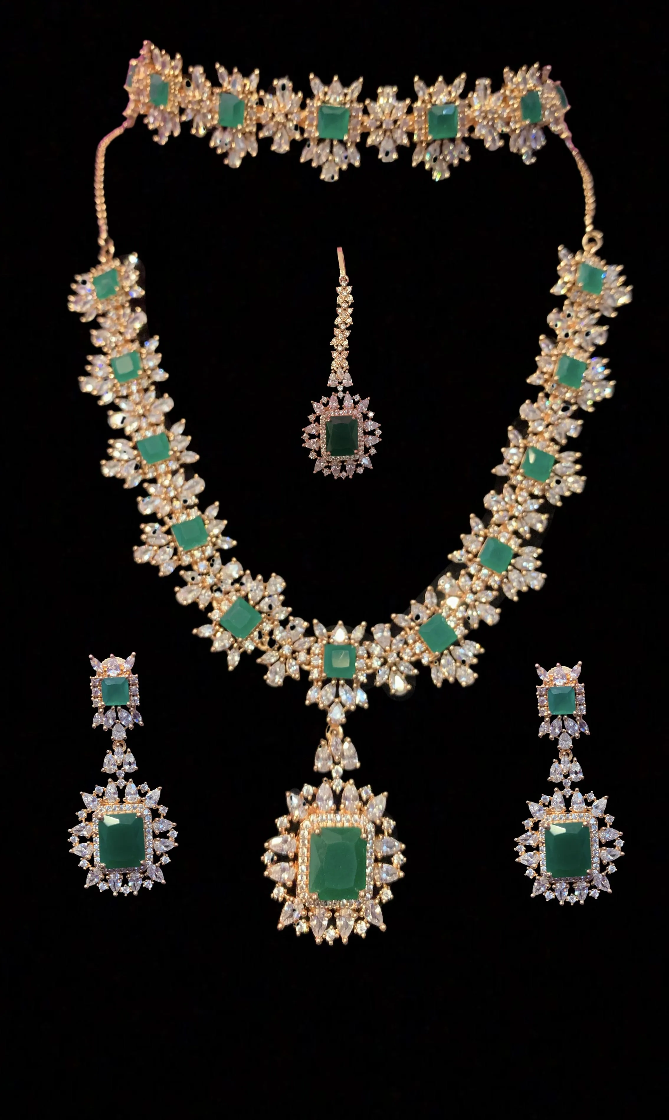 BR30 Sarah  gold plated cz set in green  ( READY TO SHIP )