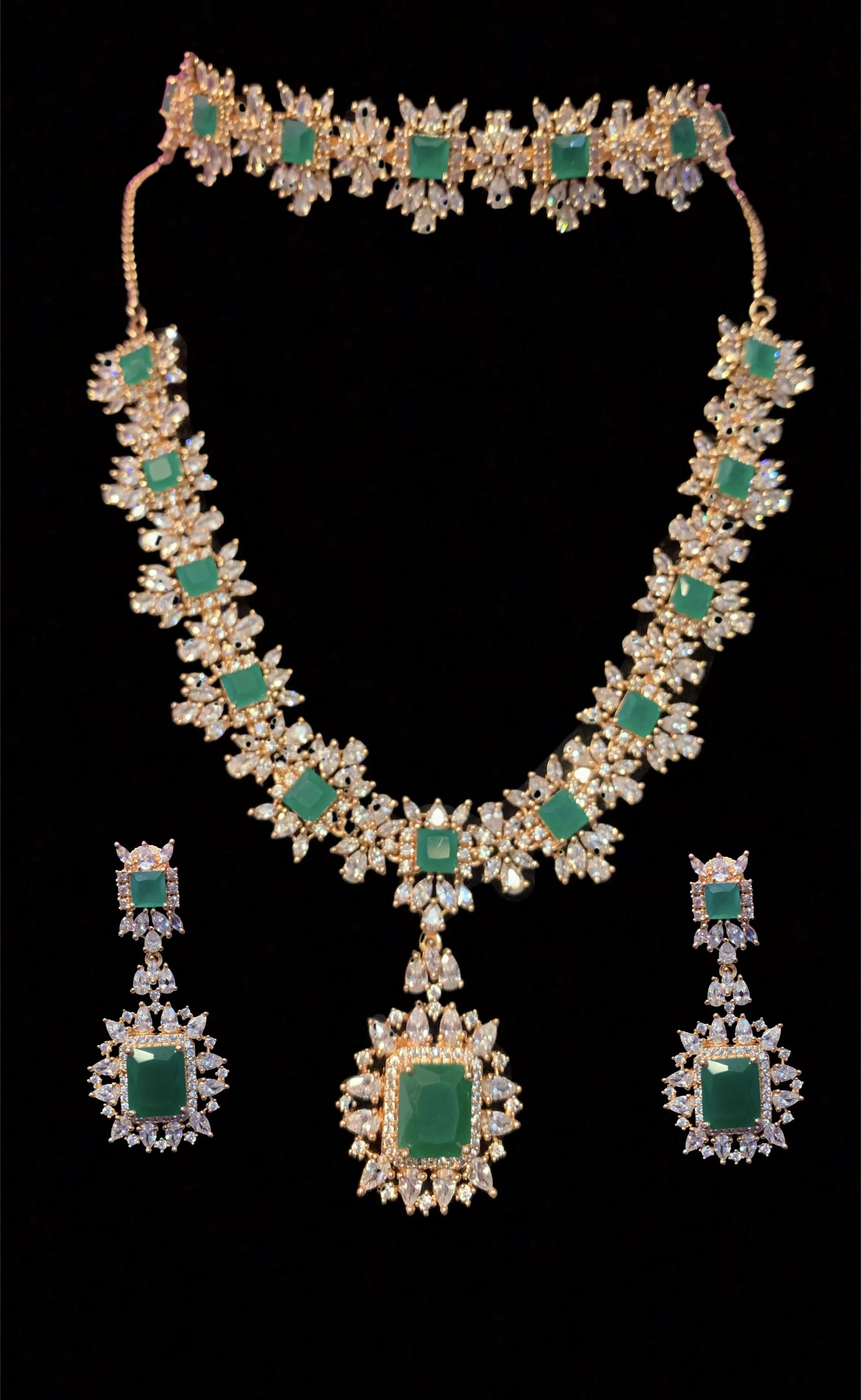 BR30 Sarah  gold plated cz set in green  ( READY TO SHIP )