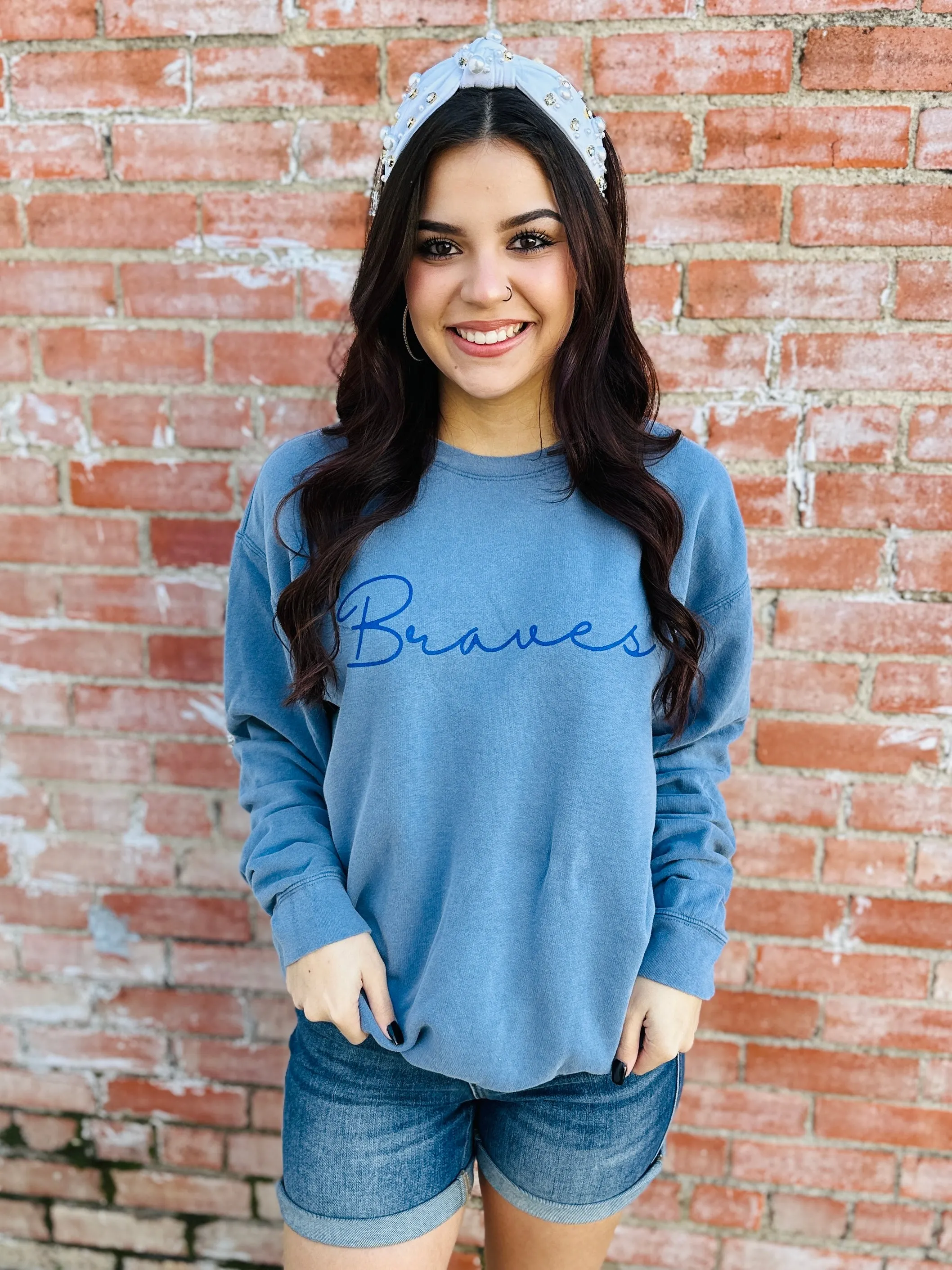 Braves Color on Color Graphic Sweatshirt & Tee  Blue