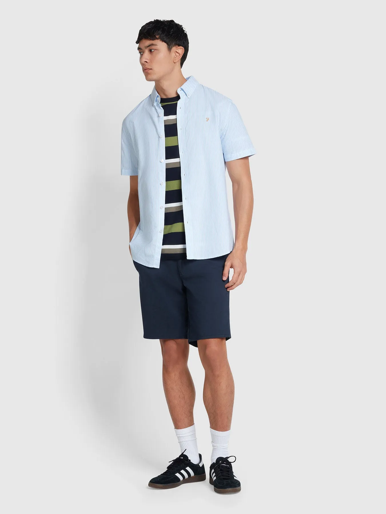 Brewer Stripe Short Sleeve Shirt In Sky Blue