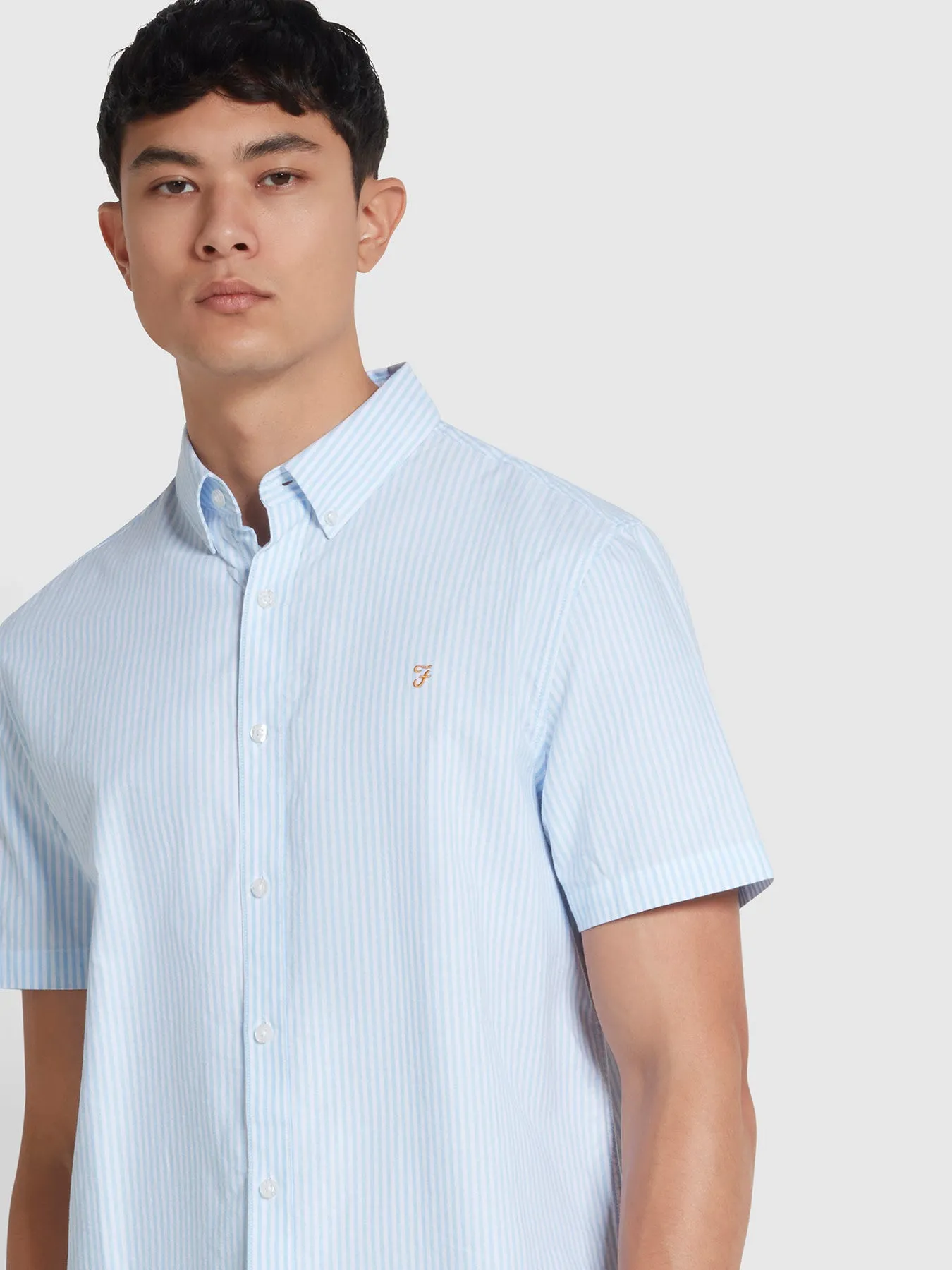 Brewer Stripe Short Sleeve Shirt In Sky Blue