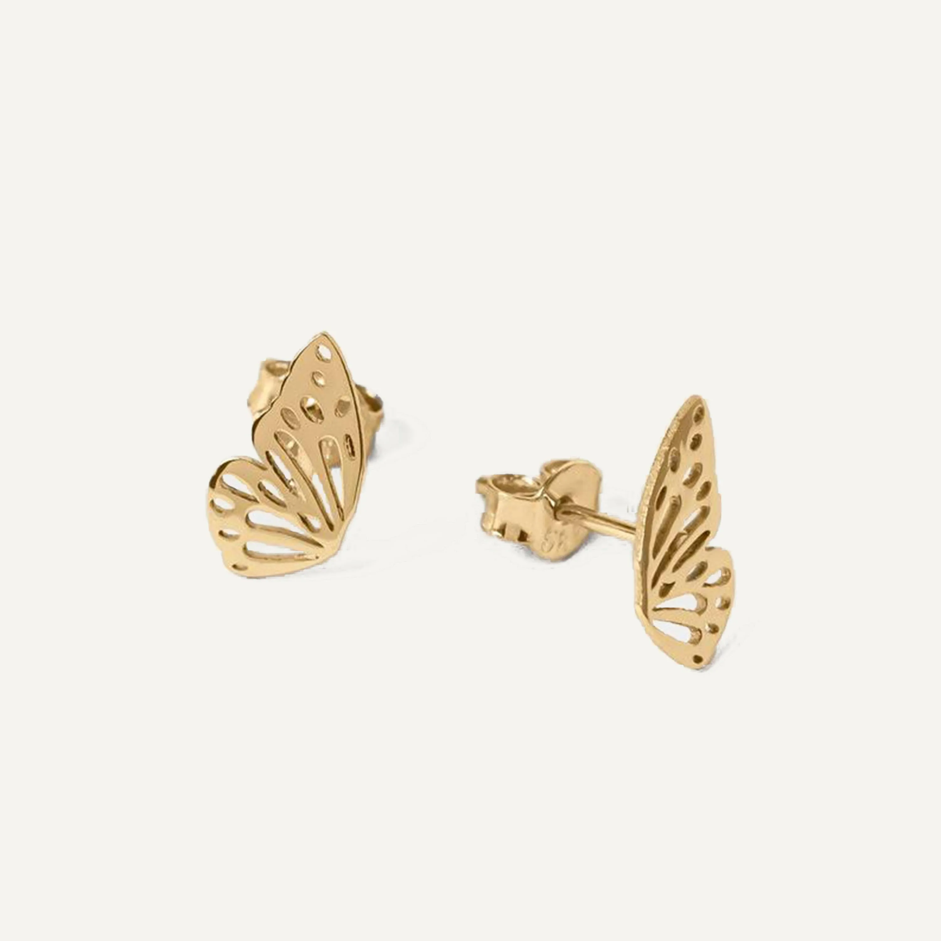 Butterfly Wing Stud Earrings | 14K Solid Gold or Gold Plated 925 Silver