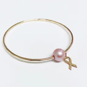 Cancer awareness bangle - pink Edison pearl  (B346)