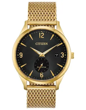 Citizen Mens DRIVE BTW Watch - Gold-Tone - Black Dial - Date - Mesh Bracelet