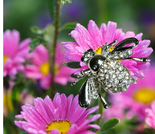 Clear Crystal Bee Brooch Silver Setting