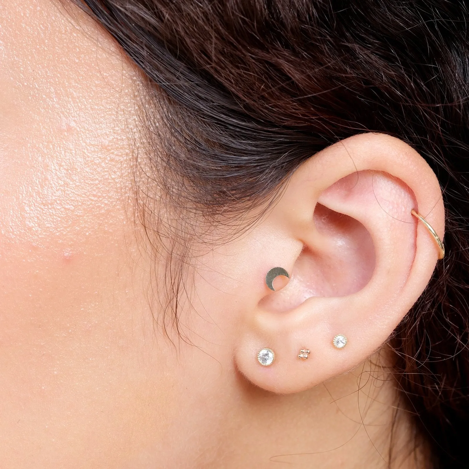 Crescent Moon Flat Back Stud Earring