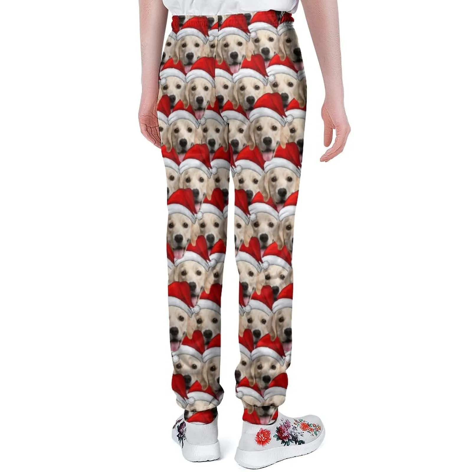 Custom Seamless Face Christmas Hat Sweatpants Unisex Personalized Closed Bottom Casual Joggers