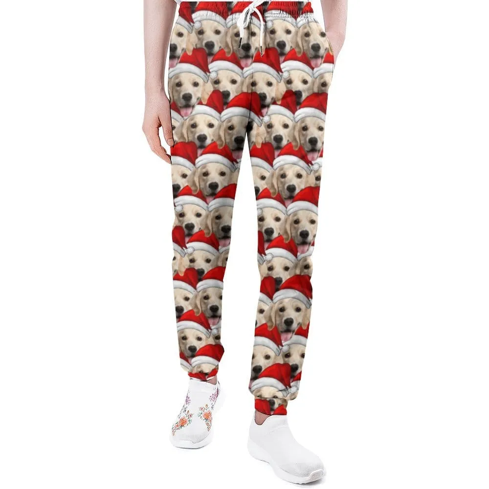 Custom Seamless Face Christmas Hat Sweatpants Unisex Personalized Closed Bottom Casual Joggers