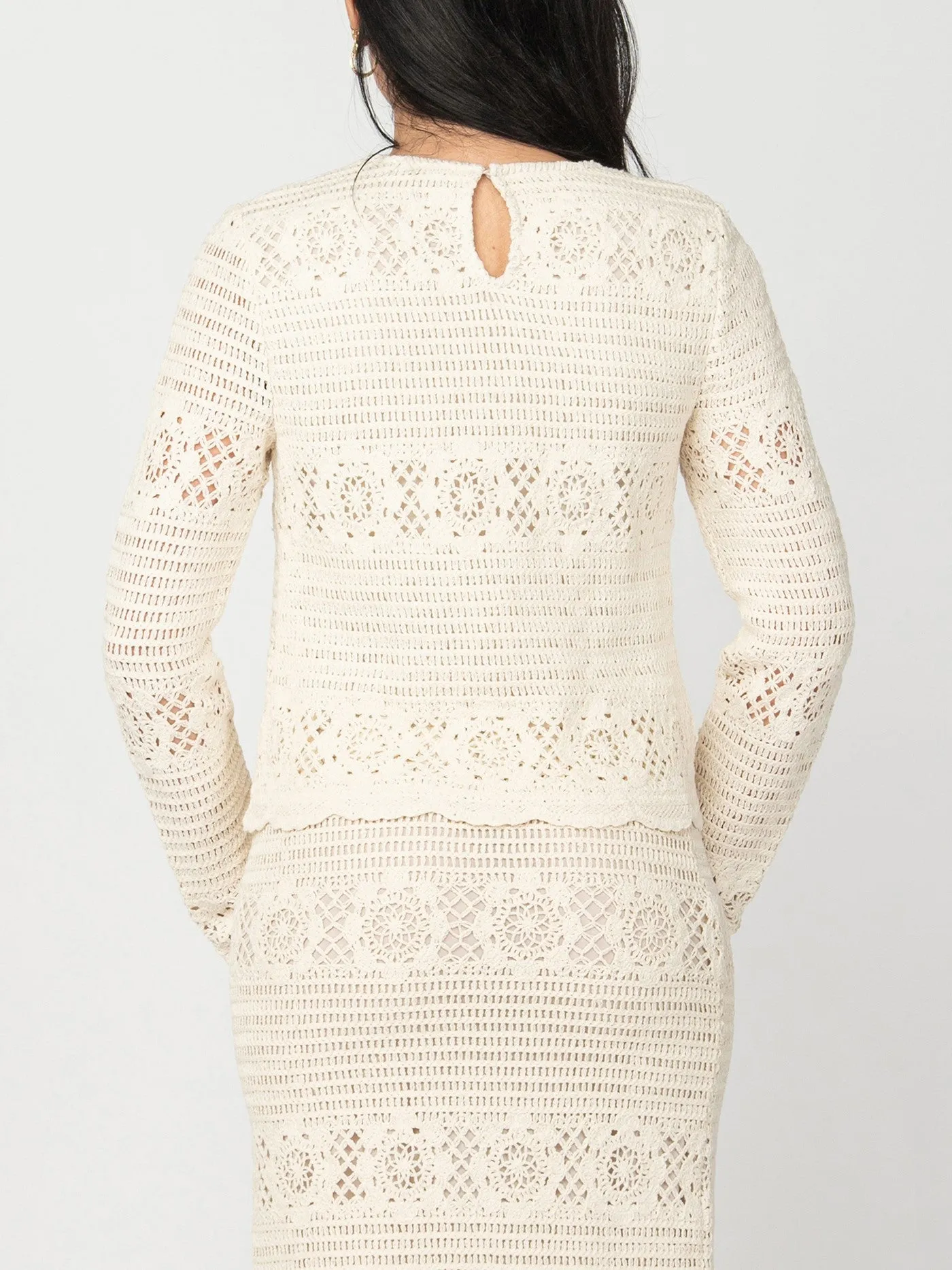 DEX Crochet Long Sleeve Top and Midi Skirt Set