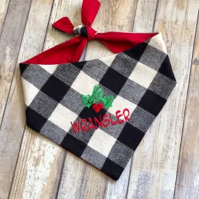 Dog Bandana Buffalo Plaid with Christmas Holly Personalized with Pets Name