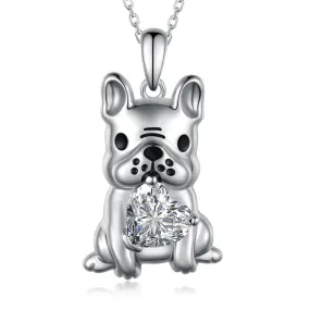 Dog Necklace for Women 925 Sterling Silver French Bulldog Necklace Pug Frenchie Gifts for Daughter Granddaughter Girls Women