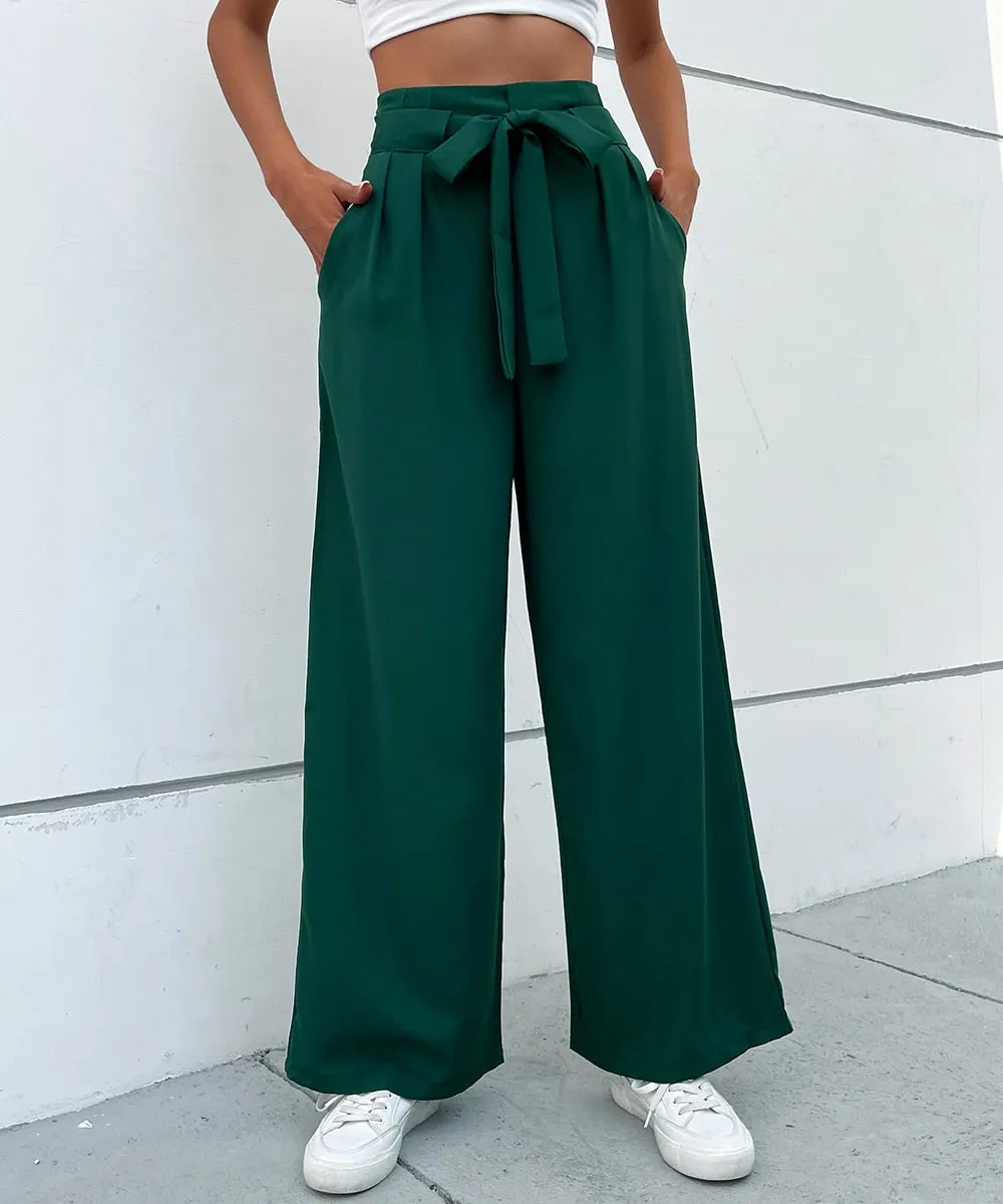 DressBetty - Solid Pleat Front Elegant Belted Pants