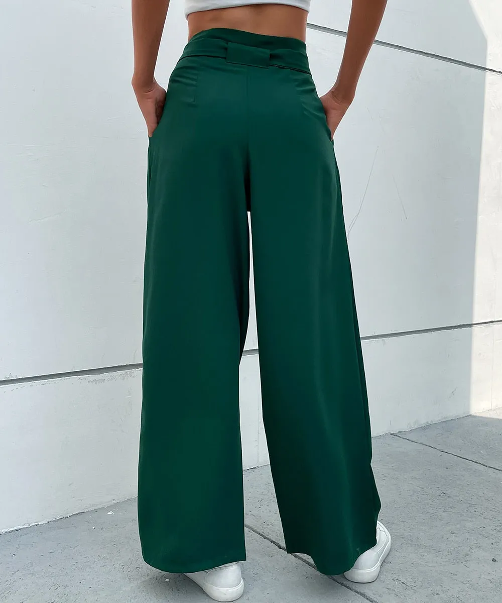 DressBetty - Solid Pleat Front Elegant Belted Pants