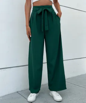 DressBetty - Solid Pleat Front Elegant Belted Pants