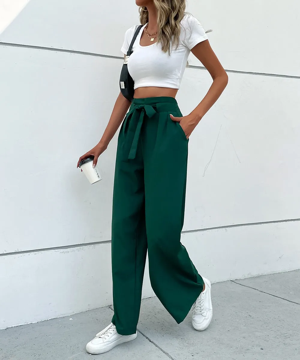 DressBetty - Solid Pleat Front Elegant Belted Pants