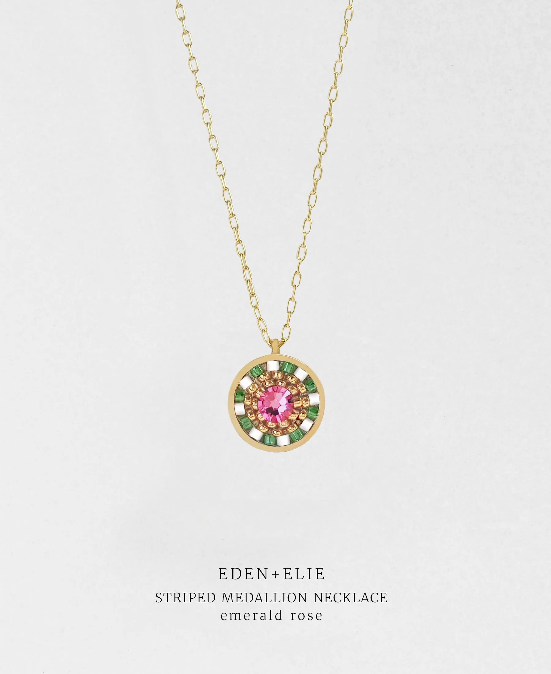 EDEN   ELIE Striped Medallion necklace - Emerald Rose