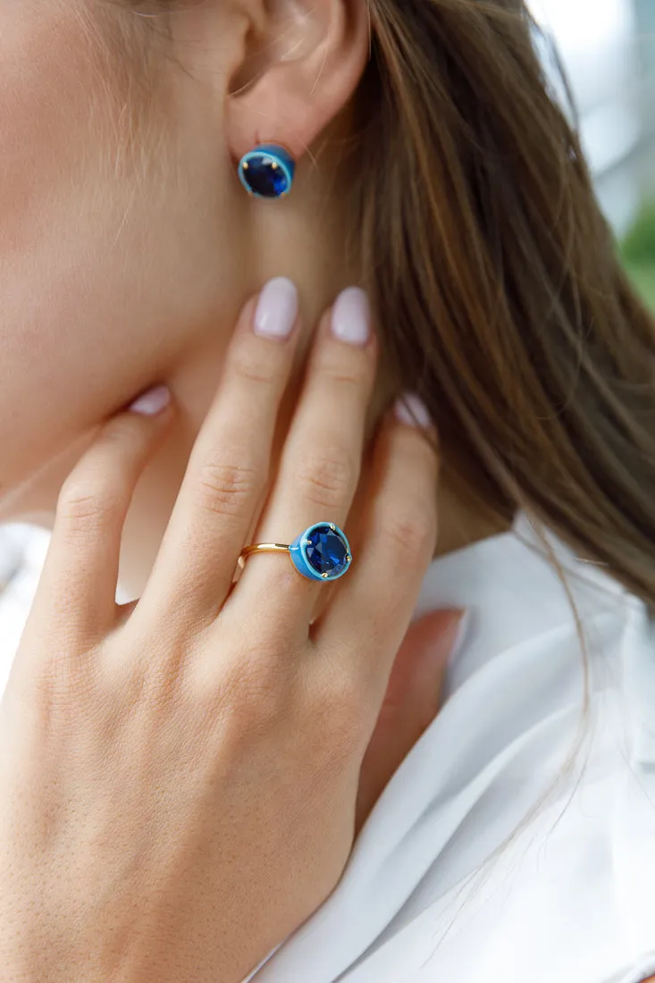 ENAMEL NAVY CRYSTAL EARRINGS