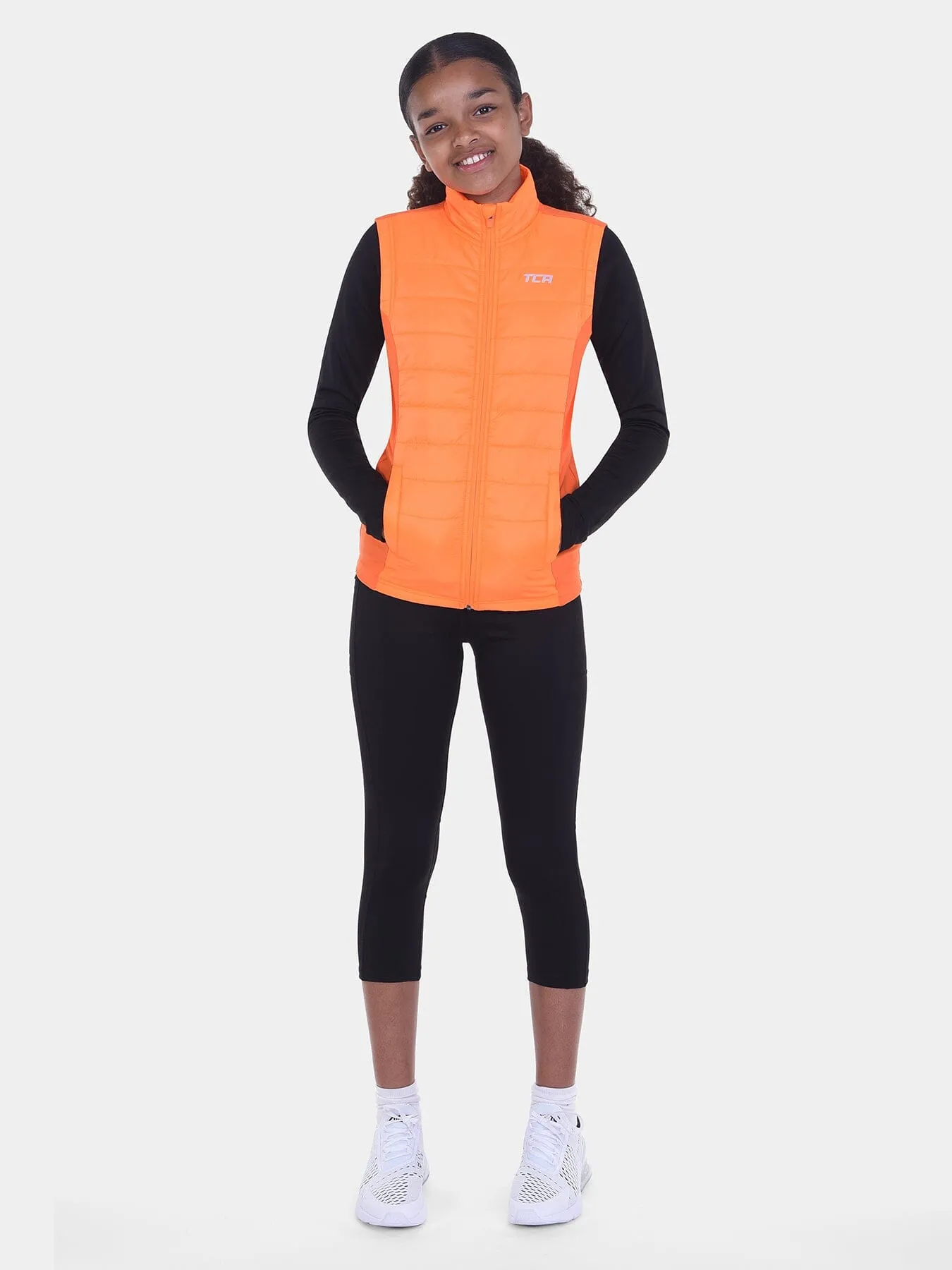 Excel Padded Running Gilet For Girls With Zip Pockets & Reflective Strips