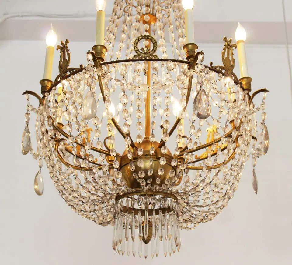 French Empire Gilt Bronze & Crystal Chandelier