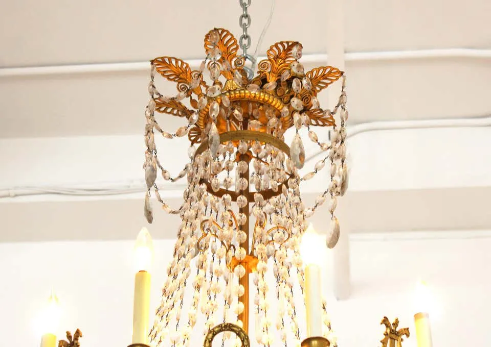 French Empire Gilt Bronze & Crystal Chandelier