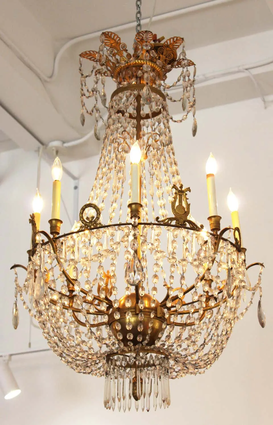 French Empire Gilt Bronze & Crystal Chandelier