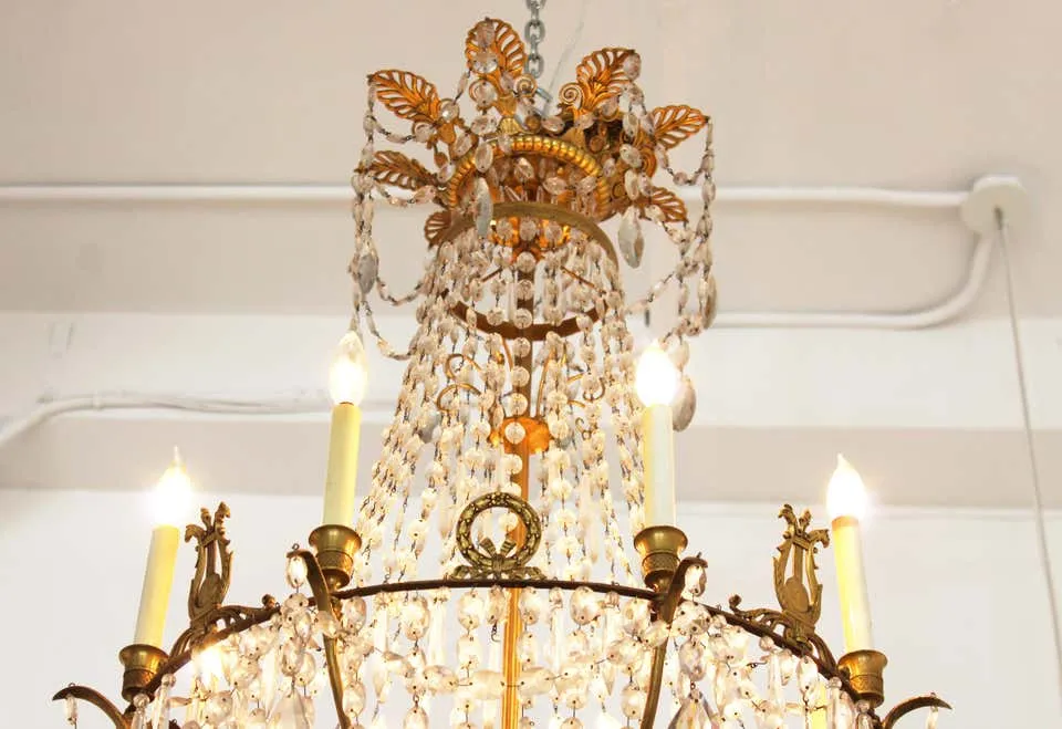 French Empire Gilt Bronze & Crystal Chandelier