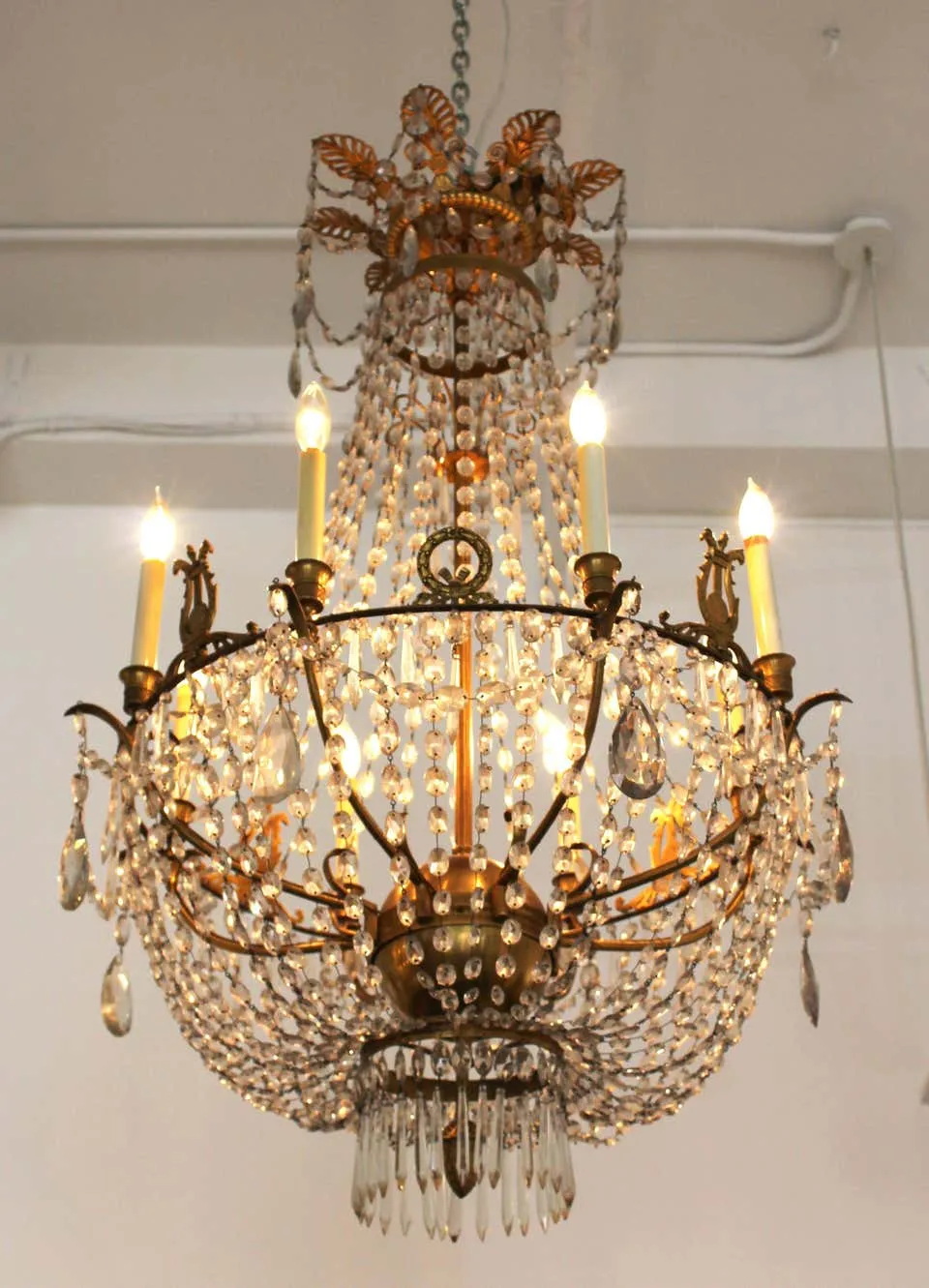 French Empire Gilt Bronze & Crystal Chandelier