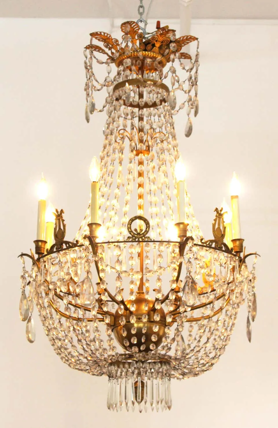 French Empire Gilt Bronze & Crystal Chandelier