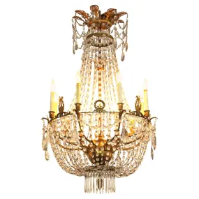 French Empire Gilt Bronze & Crystal Chandelier