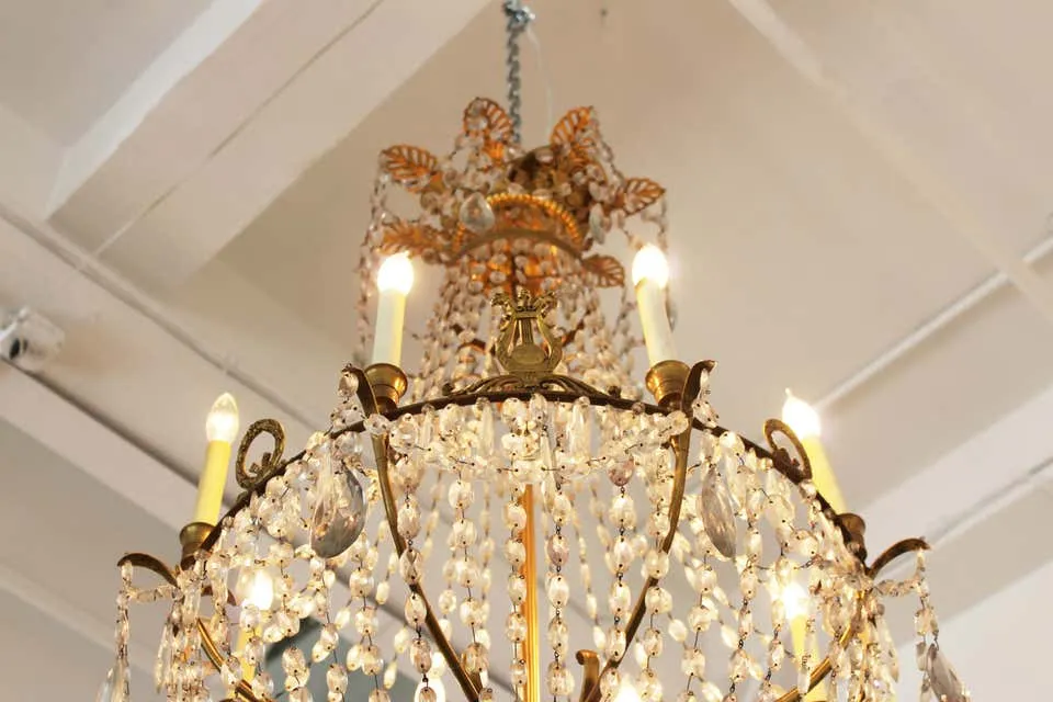 French Empire Gilt Bronze & Crystal Chandelier