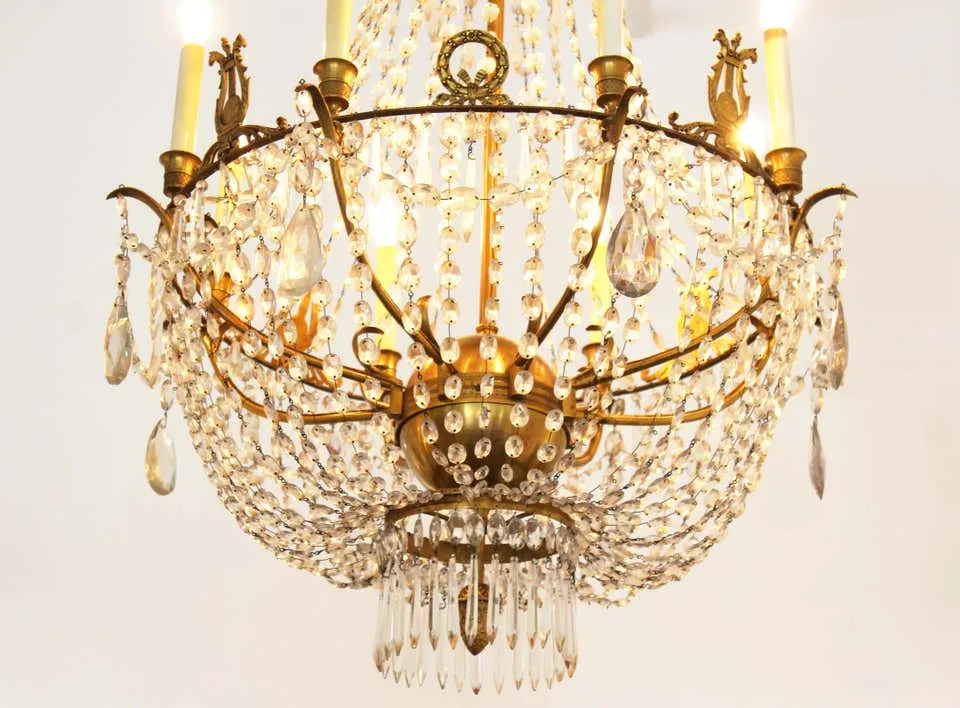 French Empire Gilt Bronze & Crystal Chandelier