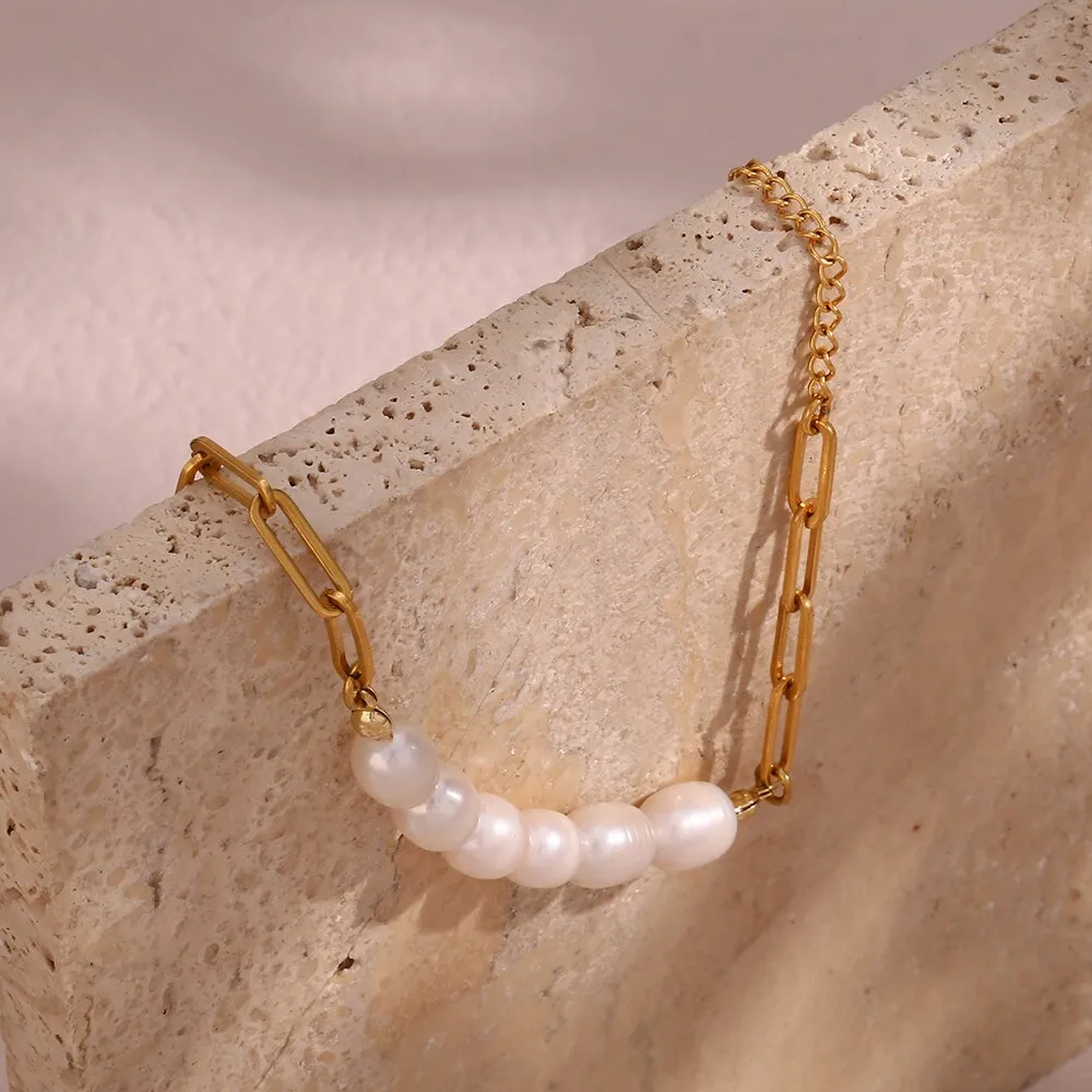 Freshwater Pearl Paper Clip Chain Bracelet