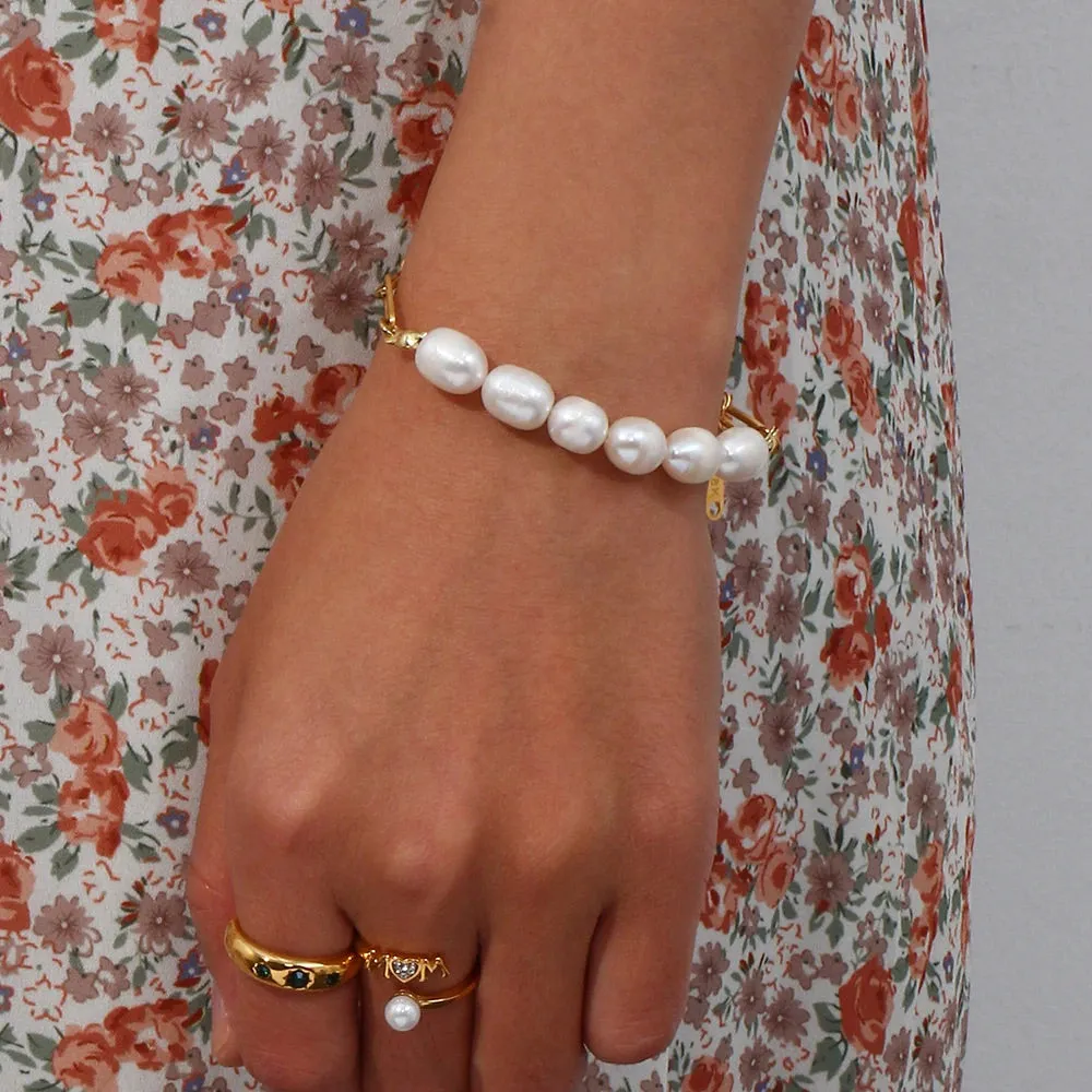 Freshwater Pearl Paper Clip Chain Bracelet