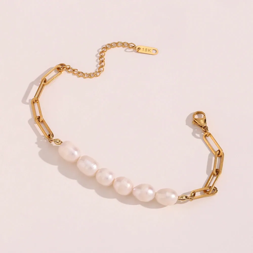 Freshwater Pearl Paper Clip Chain Bracelet