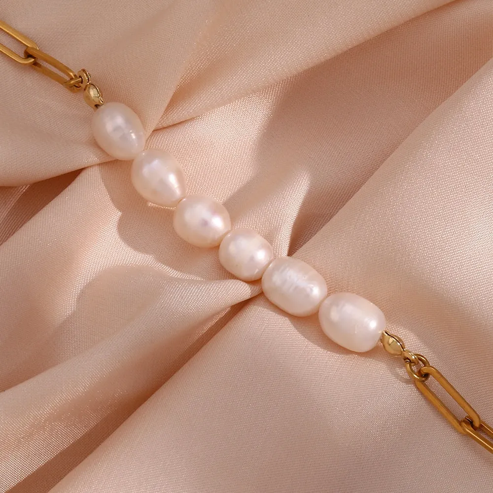 Freshwater Pearl Paper Clip Chain Bracelet