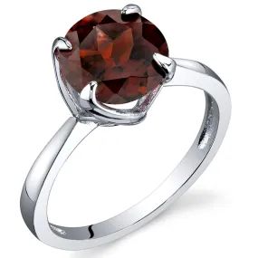 Garnet Ring Sterling Silver Round Shape 2.25 Carats Size 5